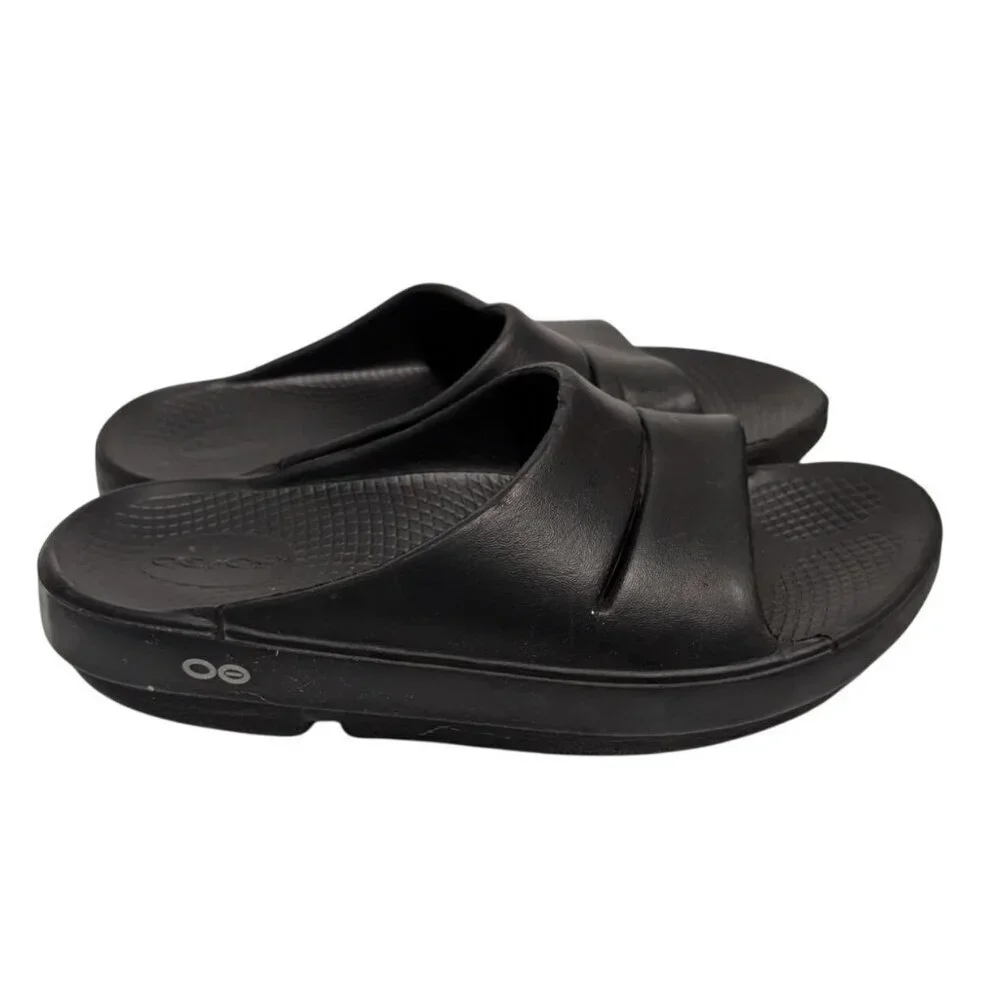 Oofos OOahh Slide Sandals Black Recovery Slip On Mens Size 7 Womens 9